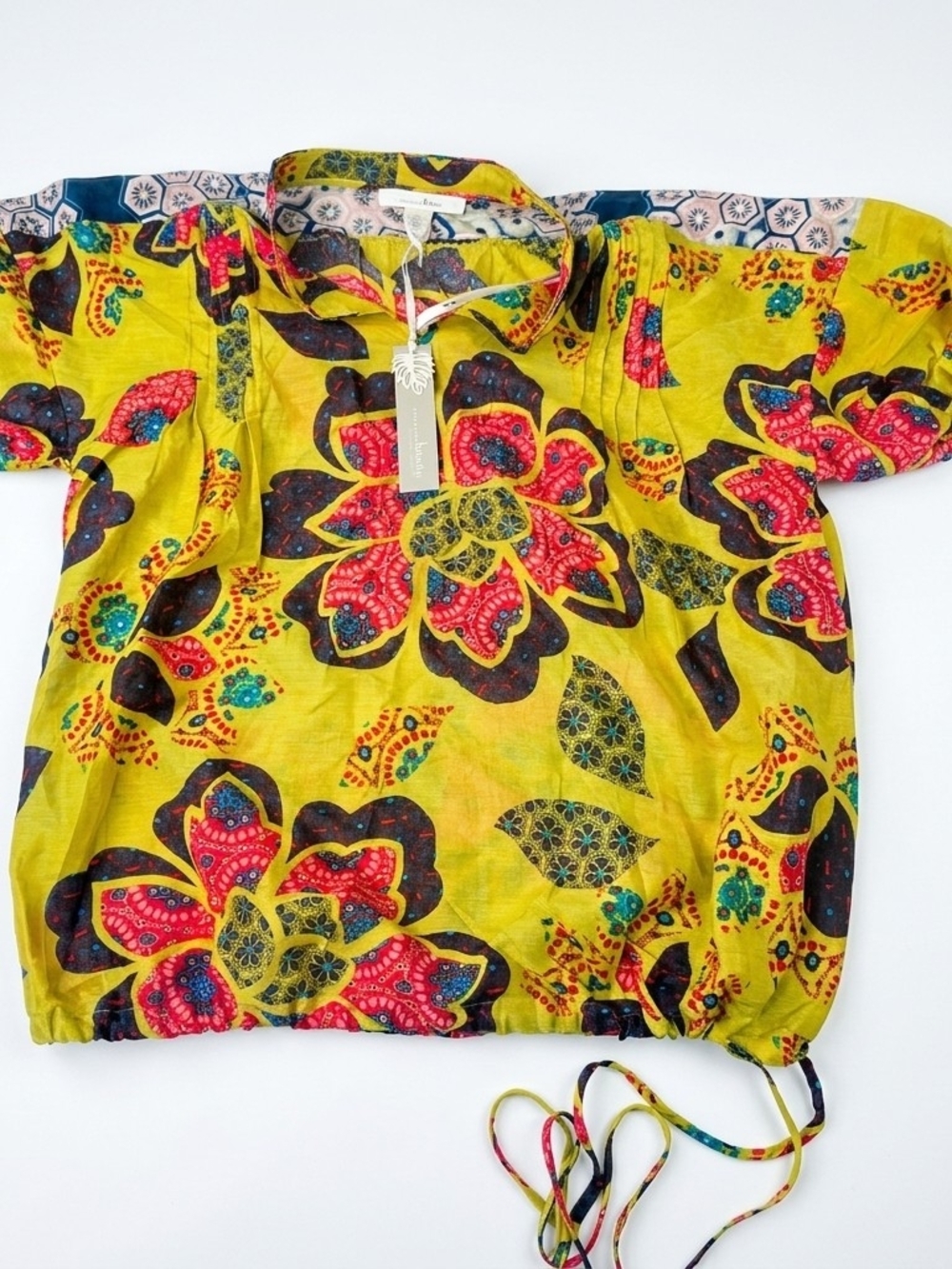 Trinity Floral Boho Mixed Print Short Sleeve Blouse NWT